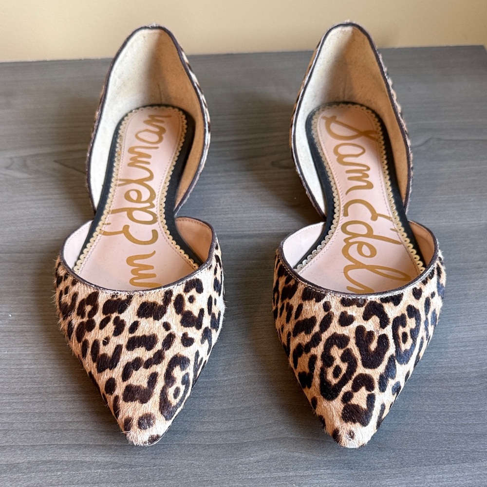 Sam Edelman Leopard Print Pointed Calf Hair Flats